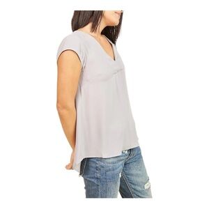 DR2 Daniel Rainn Womens Size Small Gray Short Sleeve Inverted Pleat Neck Shirt